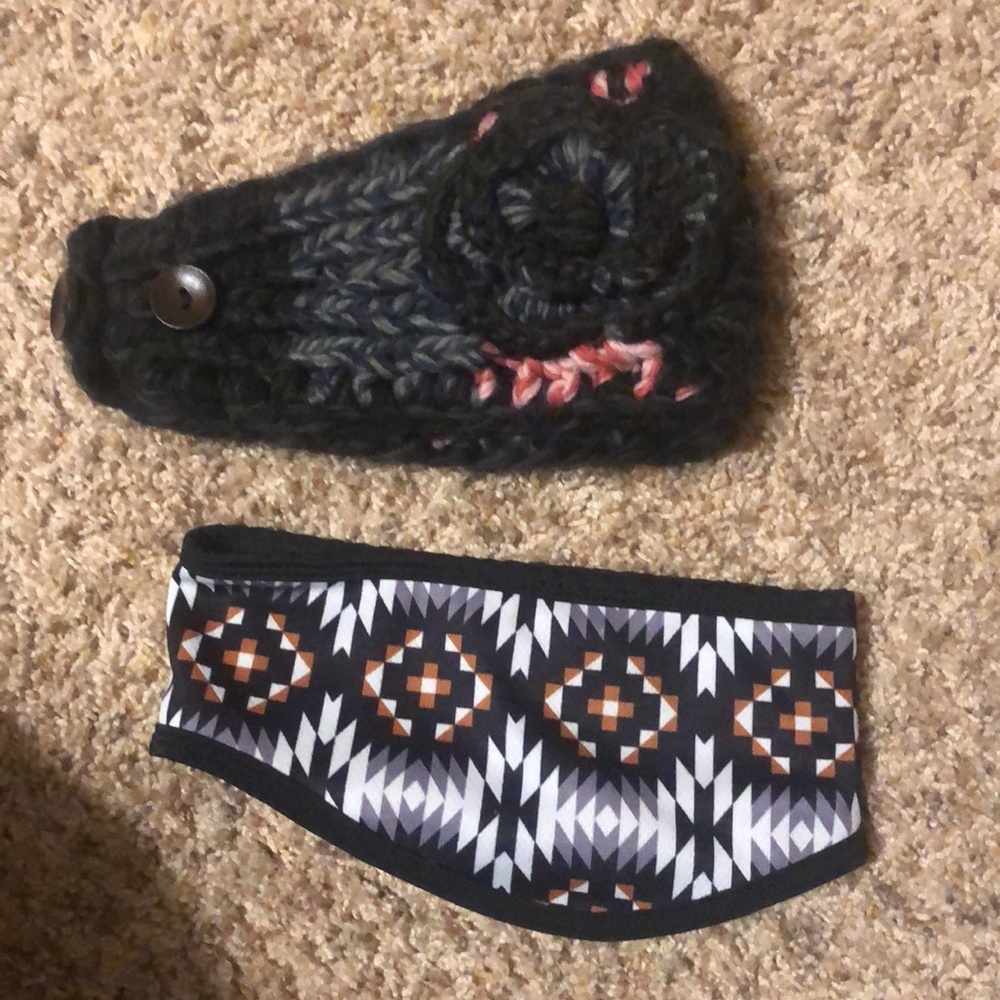 Winter headband ear muffs. Knit and ranch dressn lot. Aztec